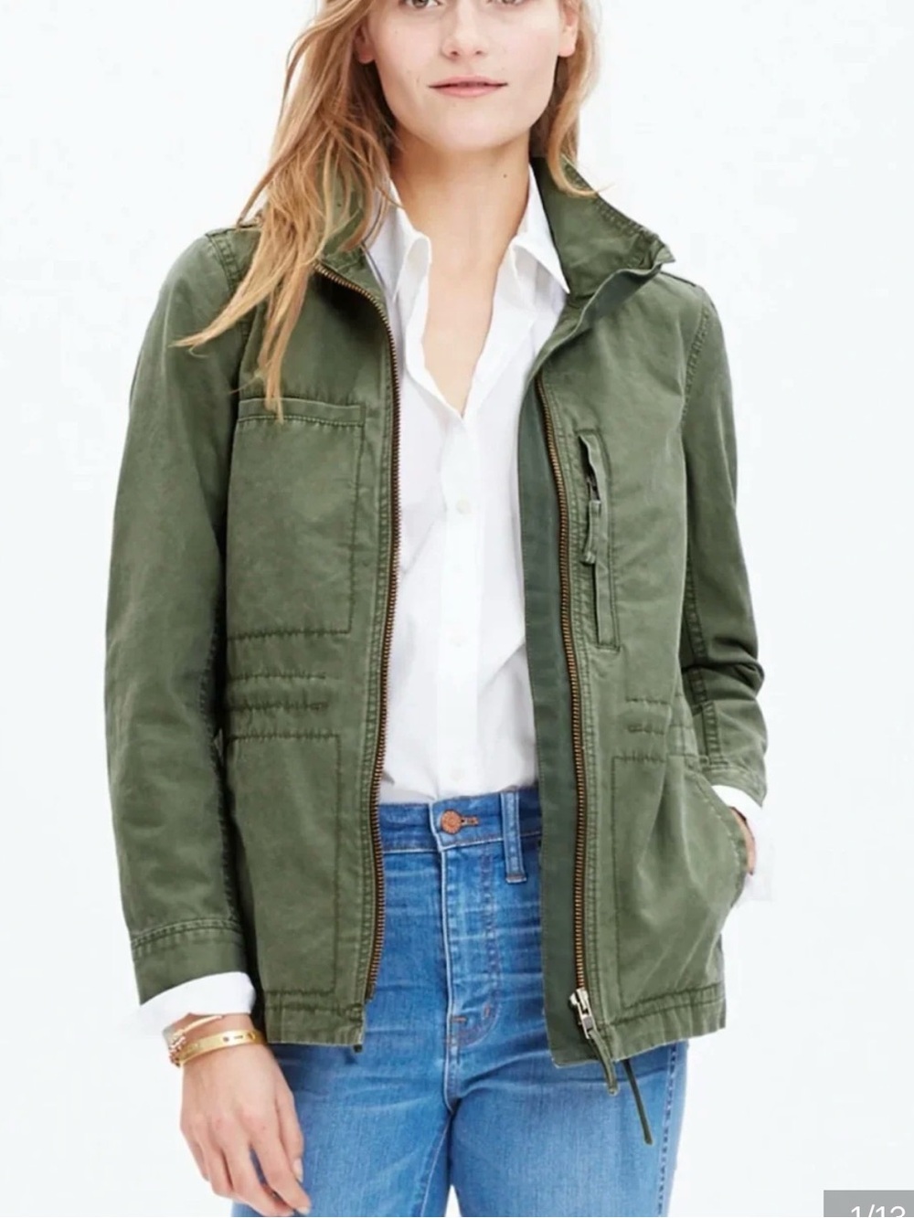 Madewell Olive Utility Jacket with Zip Front